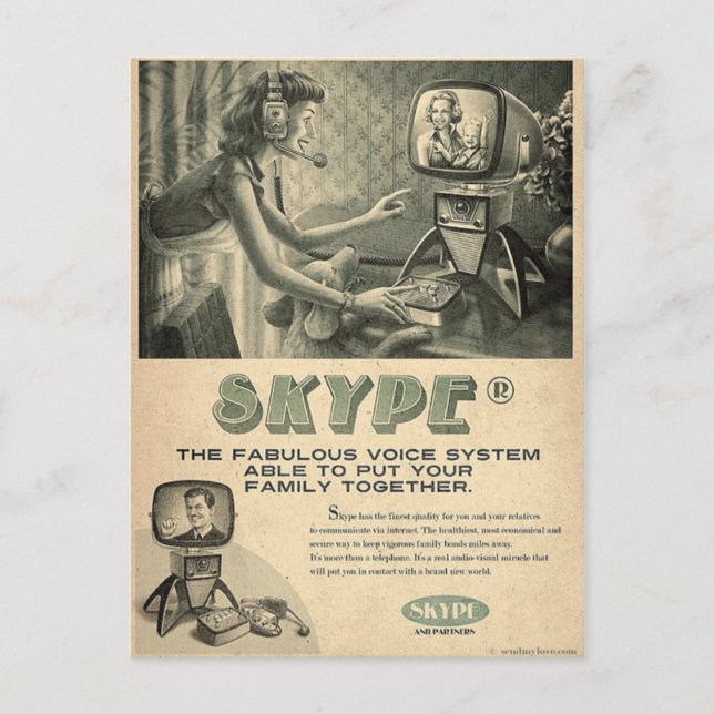 Postal Anuncio de medios sociales de Skype retro a través (Anverso)