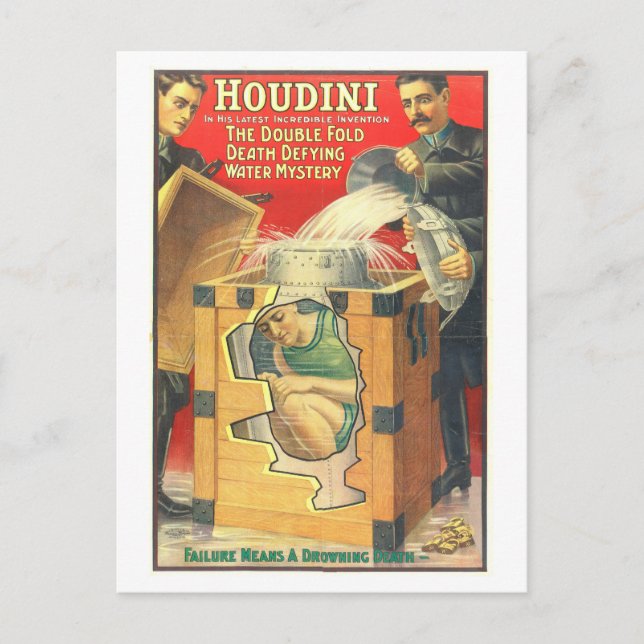 Postal Anuncio de misterio sobre el agua de Houdini (Anverso)