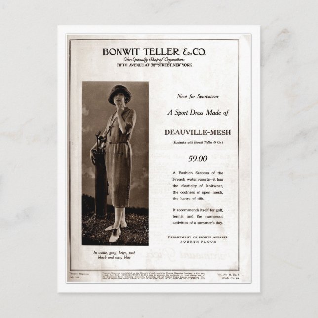 Postal Anuncio de moda para damas de los años 20: ropa de (Anverso)