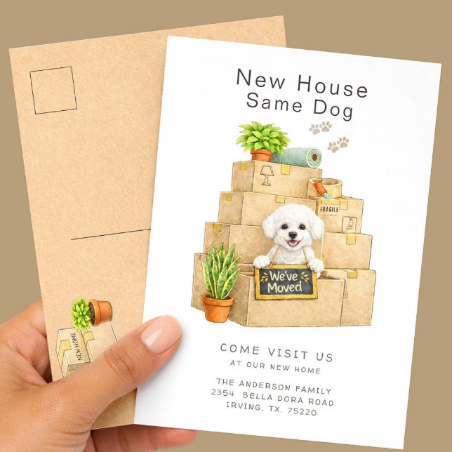 Postal Anuncio de Mudanza a Nueva Casa de Bichon Frise (Subido por el creador)