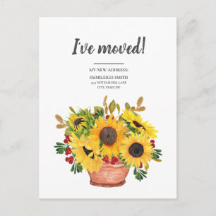 Postal Anuncio de Mudanza Amarillo Girasol Bayas Rojas