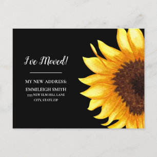 Postal Anuncio de Mudanza Amarillo Girasol Negro