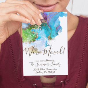 Postal Anuncio de Mudanza Aquarela Dorada