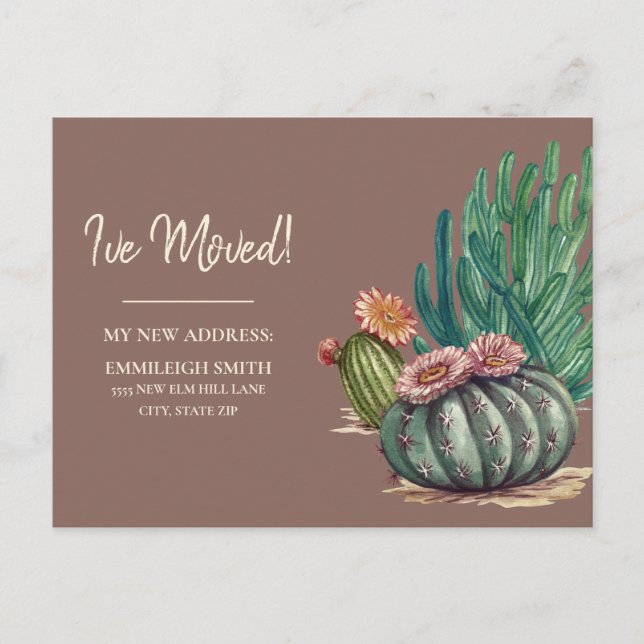 Postal Anuncio de Mudanza Cactus Desérticos Botánicos (Anverso)
