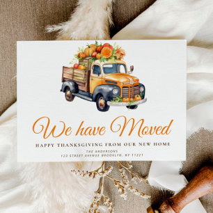 Postal anuncio de mudanza de camión de calabaza de otoño