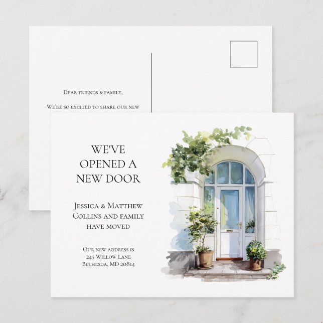 Postal Anuncio de Mudanza de Casa Nueva Puerta de Acuarel (Anverso / Reverso)