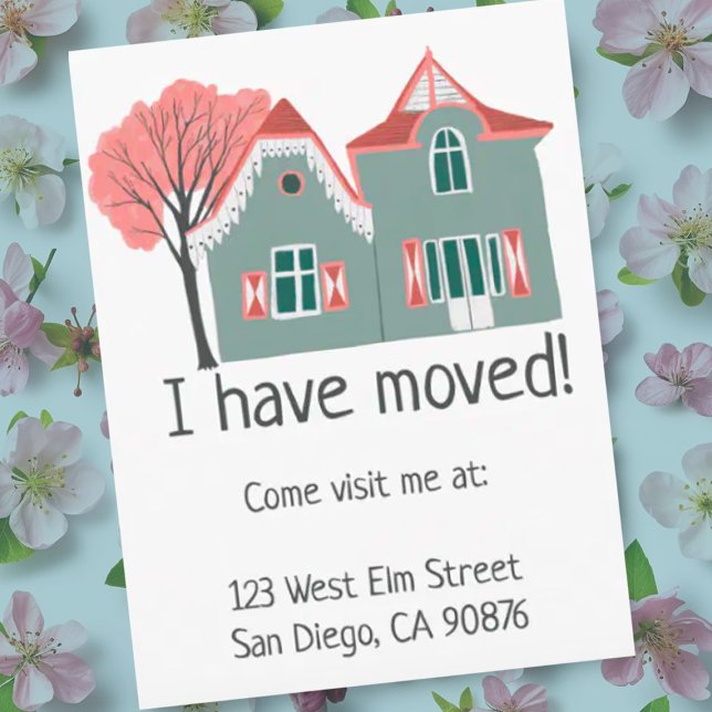 Postal Anuncio de Mudanza de Dirección de Nueva Casa Casa (Change of address moving announcement card with a cute house drawing. Customize with your text)