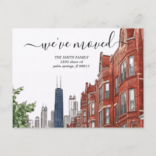 Postal Anuncio de Mudanza del Horizonte de Chicago Antigu