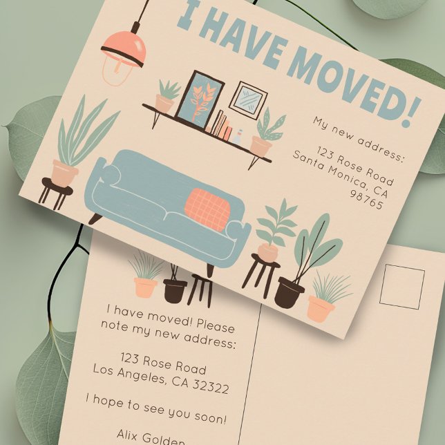 Postal Anuncio de Mudanza Dirección Lindo Sofá de Sala  (Moving Announcement Address Change Cute Living Room Sofa Illustration Postcard
)