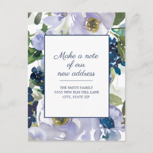 Postal Anuncio de Mudanza Floral Acuarela Azul Polvo