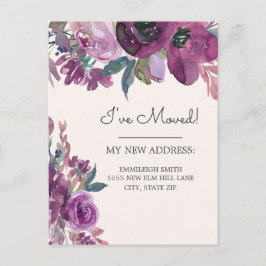 Postal Anuncio de Mudanza Floral Acuarela Morada Crema