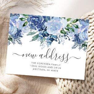 Postal Anuncio de Mudanza Floral Azul Polvoriento Nueva D