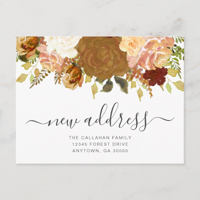 Postal Anuncio de Mudanza Floral de Otoño Nueva Dirección (Anverso)