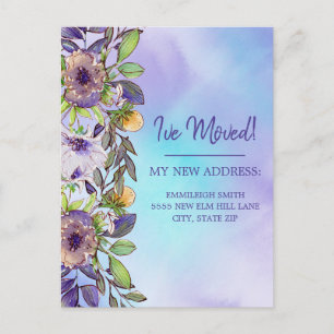 Postal Anuncio de Mudanza Flores Purpúreas Amarillas
