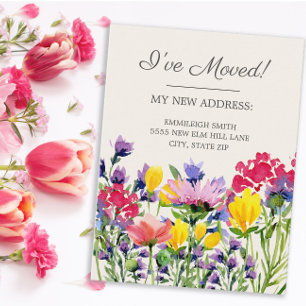 Postal Anuncio de Mudanza Flores Silvestres Purpúreas Ama