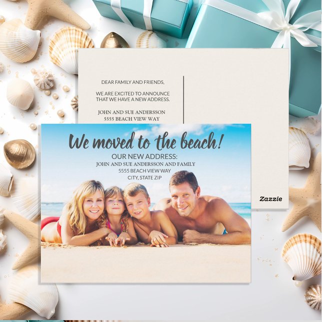 Postal Anuncio de Mudanza Foto Familiar Playa (Beach/coastal moving announcement/change of address postcard)