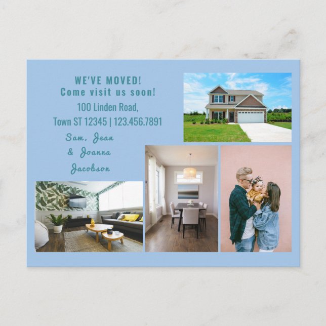 Postal Anuncio de Mudanza Minimalista con 4 Fotos (Anverso)