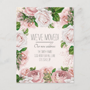 Postal Anuncio de Mudanza Rosas Rosadas Vintage
