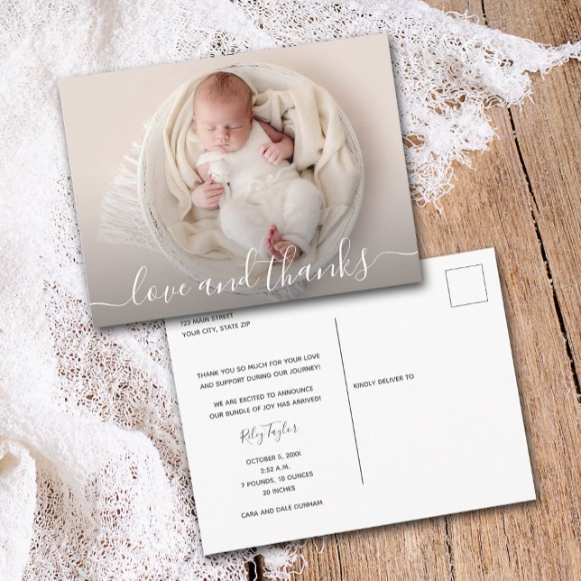Postal Anuncio de nacimiento agradecimiento foto de bebé (Newborn baby photo thank you birth announcement postcards)