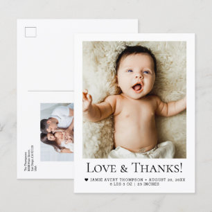 Postal Anuncio de nacimiento Amor y Gracias Bebé 2 Fotos