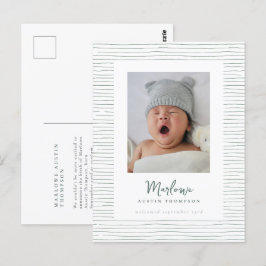 Postal Anuncio de nacimiento clásico de rayas verdes dibu