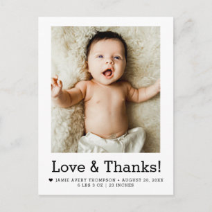 Postal Anuncio de nacimiento con foto de bebé Amor y Grac