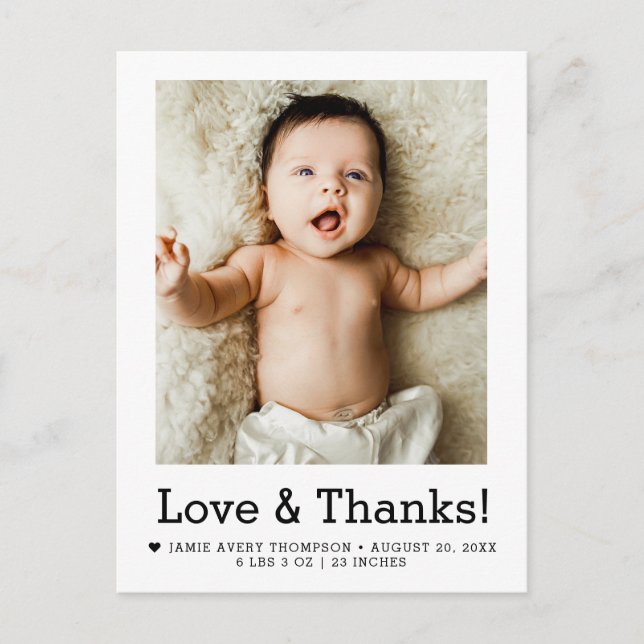 Postal Anuncio de nacimiento con foto de bebé Amor y Grac (Anverso)