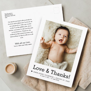 Postal Anuncio de nacimiento con foto de bebé Amor y Grac