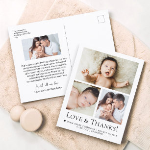 Postal Anuncio de nacimiento con foto de bebé Amor y Grac