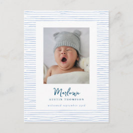 Postal Anuncio de nacimiento con rayas azules clásicas a