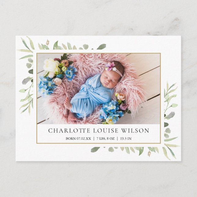 Postal Anuncio de nacimiento de bebé con foto de agradeci (Anverso)