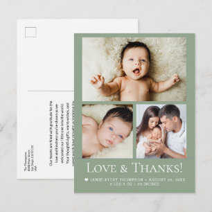 Postal Anuncio de nacimiento de bebé con foto de amor y a