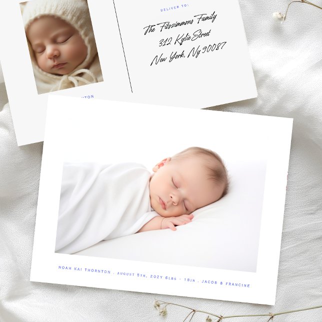 Postal anuncio de nacimiento de bebé con foto moderna (Subido por el creador)