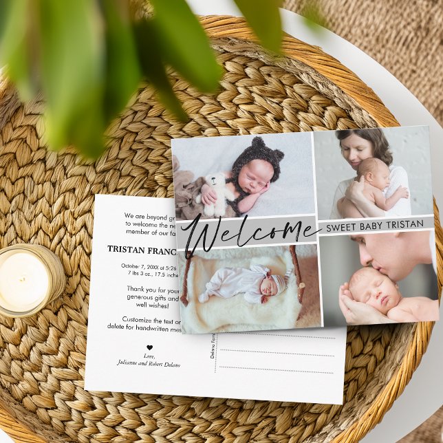 Postal Anuncio de nacimiento de bebé dulce bienvenido (Welcome Sweet Baby Birth Announcement Postcard)