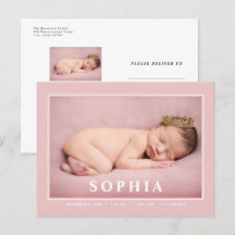 Anuncio de nacimiento de bebé Minimalista rosa Rub