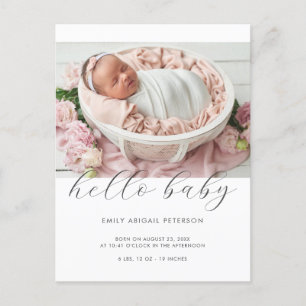 Postal Anuncio de nacimiento de bebé moderno simple Hello