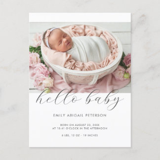 Postal Anuncio de nacimiento de bebé moderno simple Hello