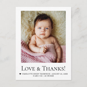 Postal Anuncio de nacimiento de bebé niña con foto de amo