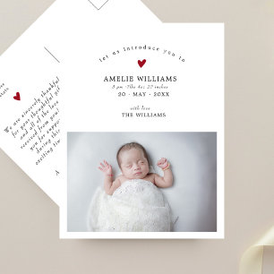 Postal Anuncio de nacimiento de bebé simple y elegante co