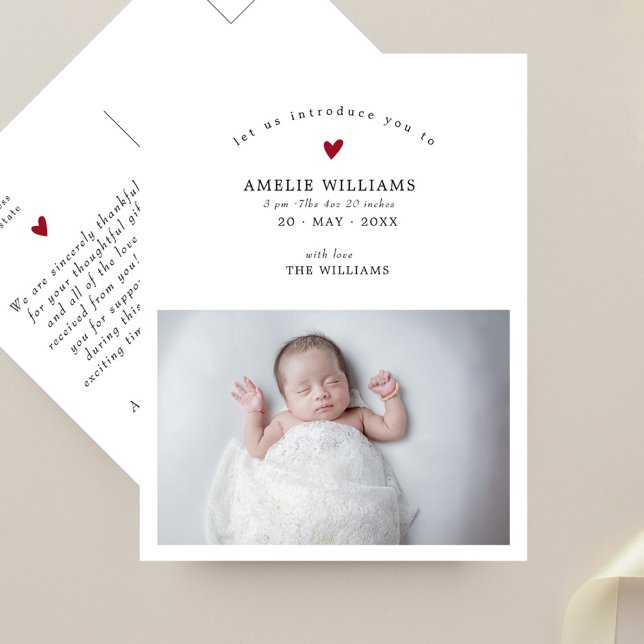 Postal Anuncio de nacimiento de bebé simple y elegante co (Subido por el creador)