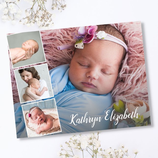Postal Anuncio de nacimiento de bebé y Collage de fotos d (Subido por el creador)
