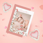 Postal Anuncio de nacimiento de Chica de fotografía con p<br><div class="desc">Flores de acuarela suave dibujadas a mano en rosa,  melocotones y colores neutros con envolver viñas para acentuar tu foto de bebé favorita. Perfecto para el anuncio de nacimiento de su chica de recién nacido.</div>