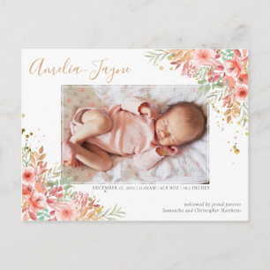 Postal Anuncio de nacimiento de Chica de fotografía flora