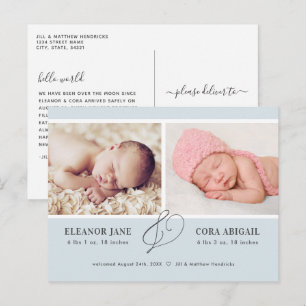 Postal Anuncio de nacimiento de foto de niños gemelos sim