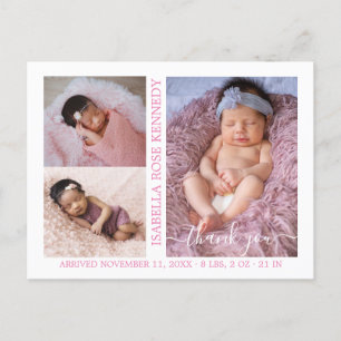 Postal Anuncio de nacimiento de guión de Collage de fotos