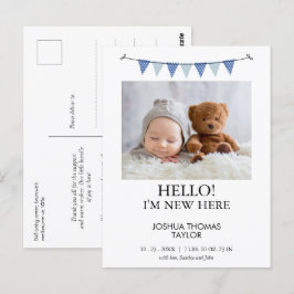 Postal Anuncio de nacimiento de la bandera azul moderna d