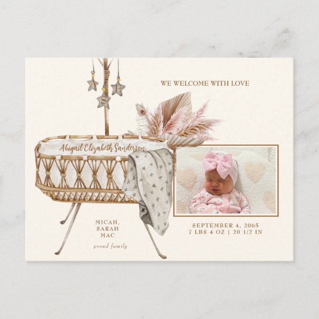 Postal Anuncio de nacimiento de la foto de Bassinet Pampa (Anverso)