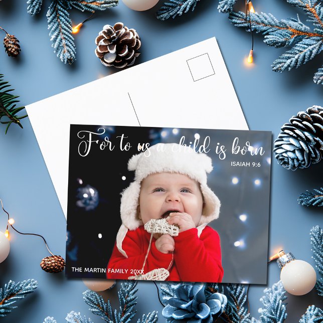 Postal Anuncio de nacimiento de Navidades de foto bebé (Subido por el creador)
