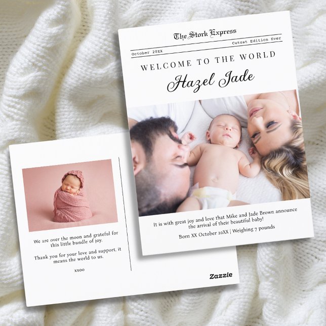 Postal Anuncio de nacimiento de periódico familiar (Subido por el creador)