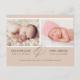 Postal Anuncio de nacimiento de Soft Terracotta Modern Tw